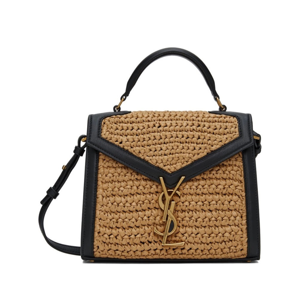 SAINT LAURENT Cassandra Mini raffia and leather top-handle bag - Picture 4 of 14